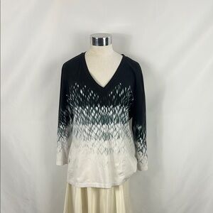 Lafayette 148 Black Gray Print V Neck Top